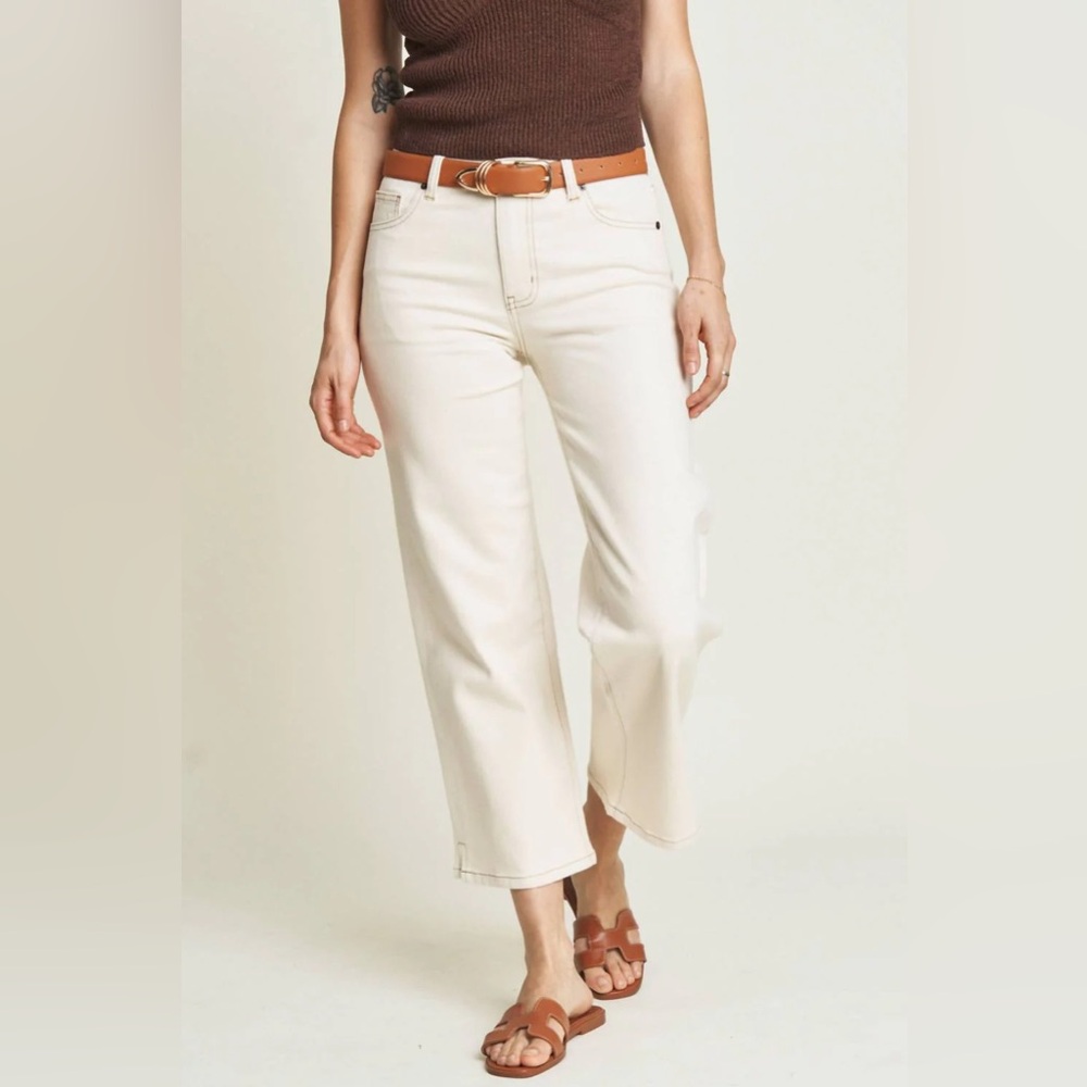 The Addington Ankle Crop Mid Rise Jean in Ecru